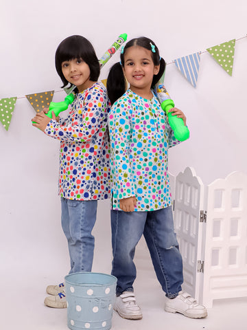 Cotton Polka Dot Printed Unisex Kurta - Orange