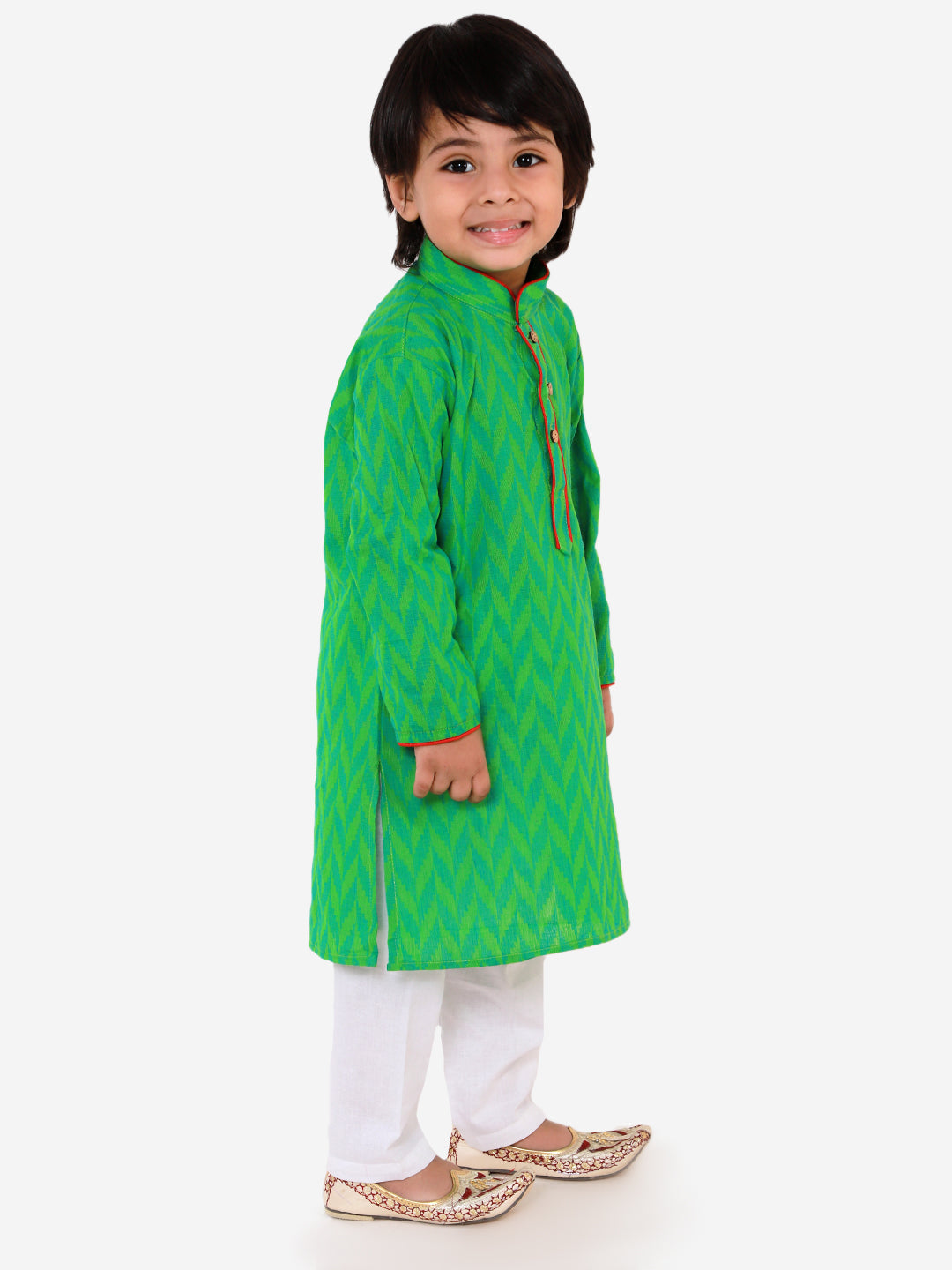 KID1 Chevron Weave Handloom Kurta Pyjama Green