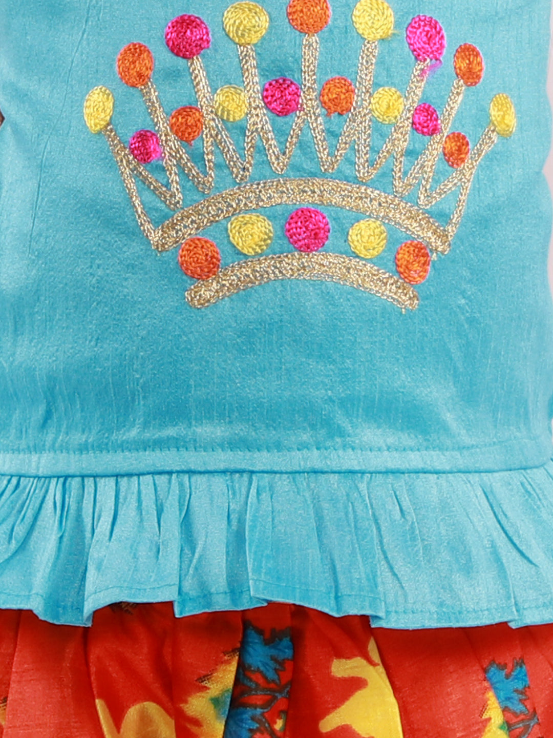 KID1 Crown Embroiderd Top With Animal Print Dhoti Blue