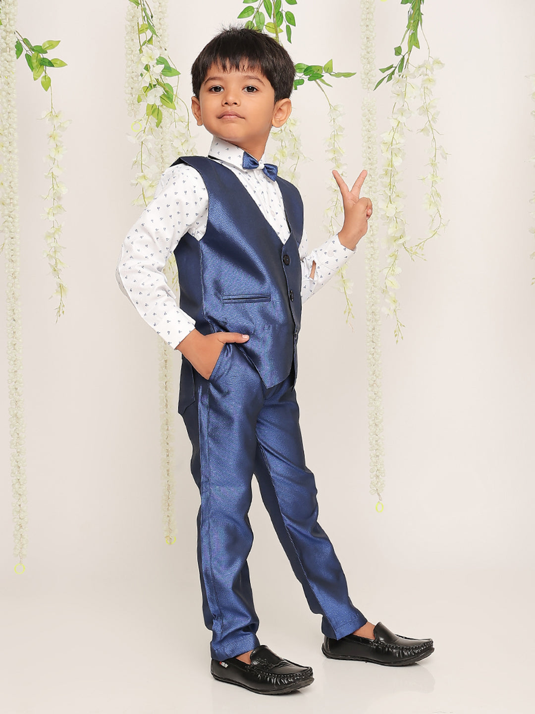 KID1 Party Wear Suit With Bow-Tie Blue