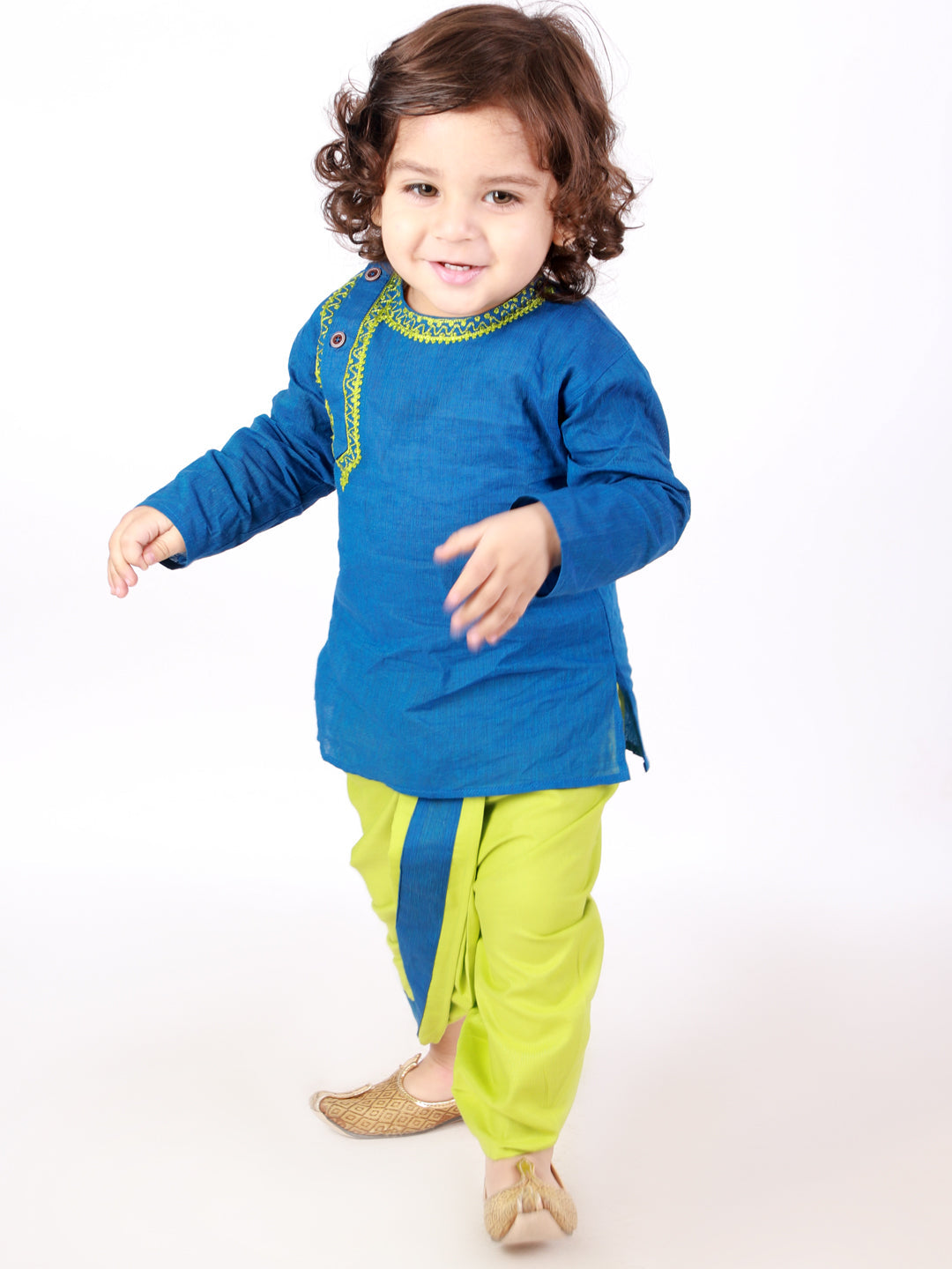 KID1 Embroidered Round Neck Kurta Dhoti Blue