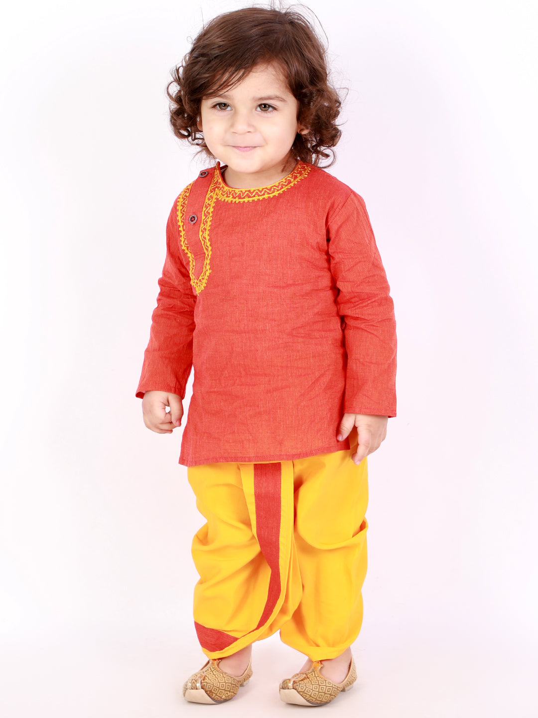 KID1 Embroidered Round Neck Kurta Dhoti Orange