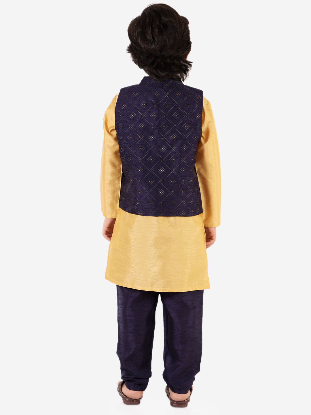 KID1 Silk Kurta Pyjama With Sequins Nehru Jacket Navy Blue
