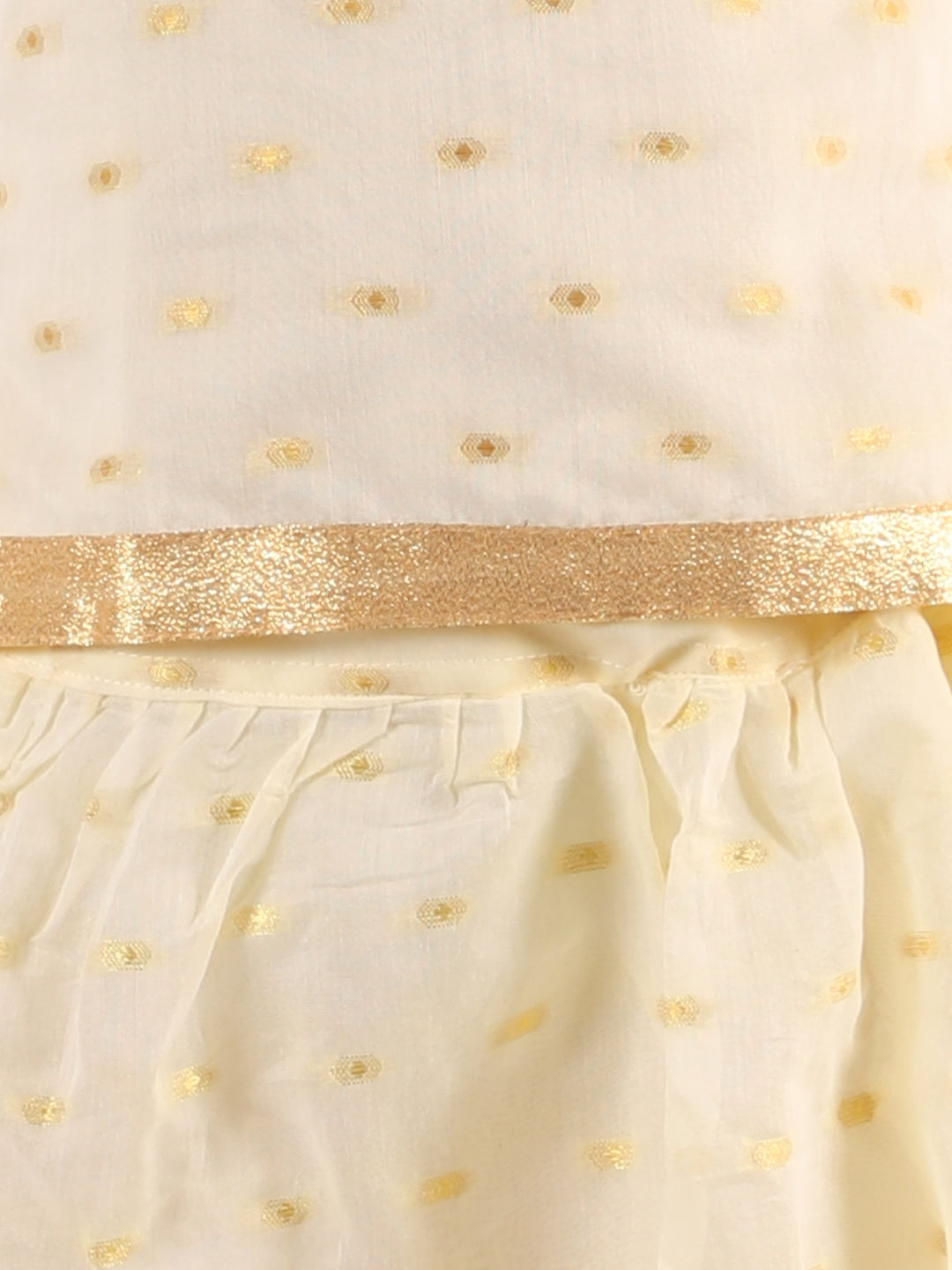 KID1 Gold Weave Jacquard White Pavda Pattu White