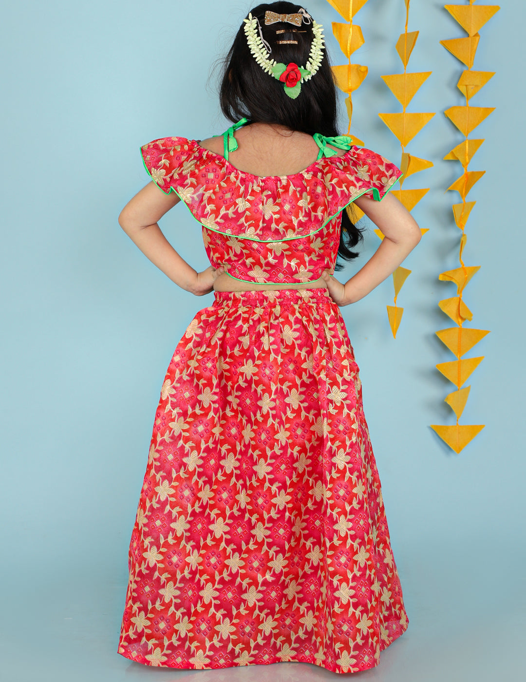 KID1 Floral Frilly Pavda Pattu Pink