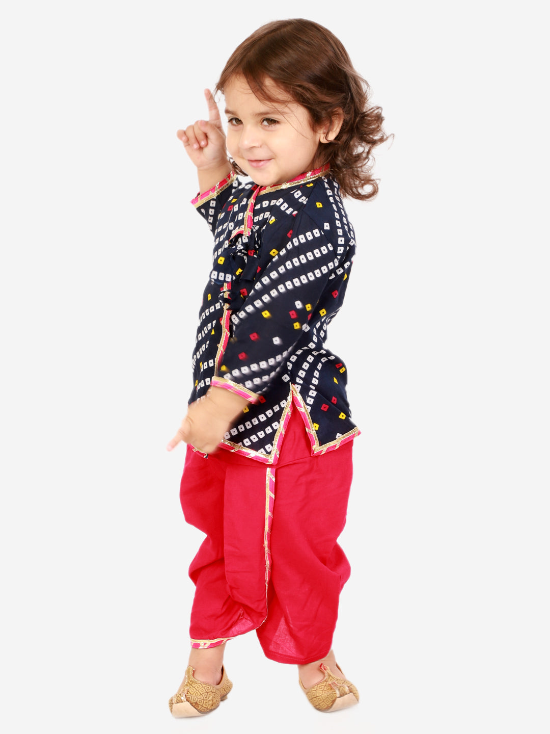 KID1 Bandhani Print Anghrakha Kurta Dhoti Navy Blue