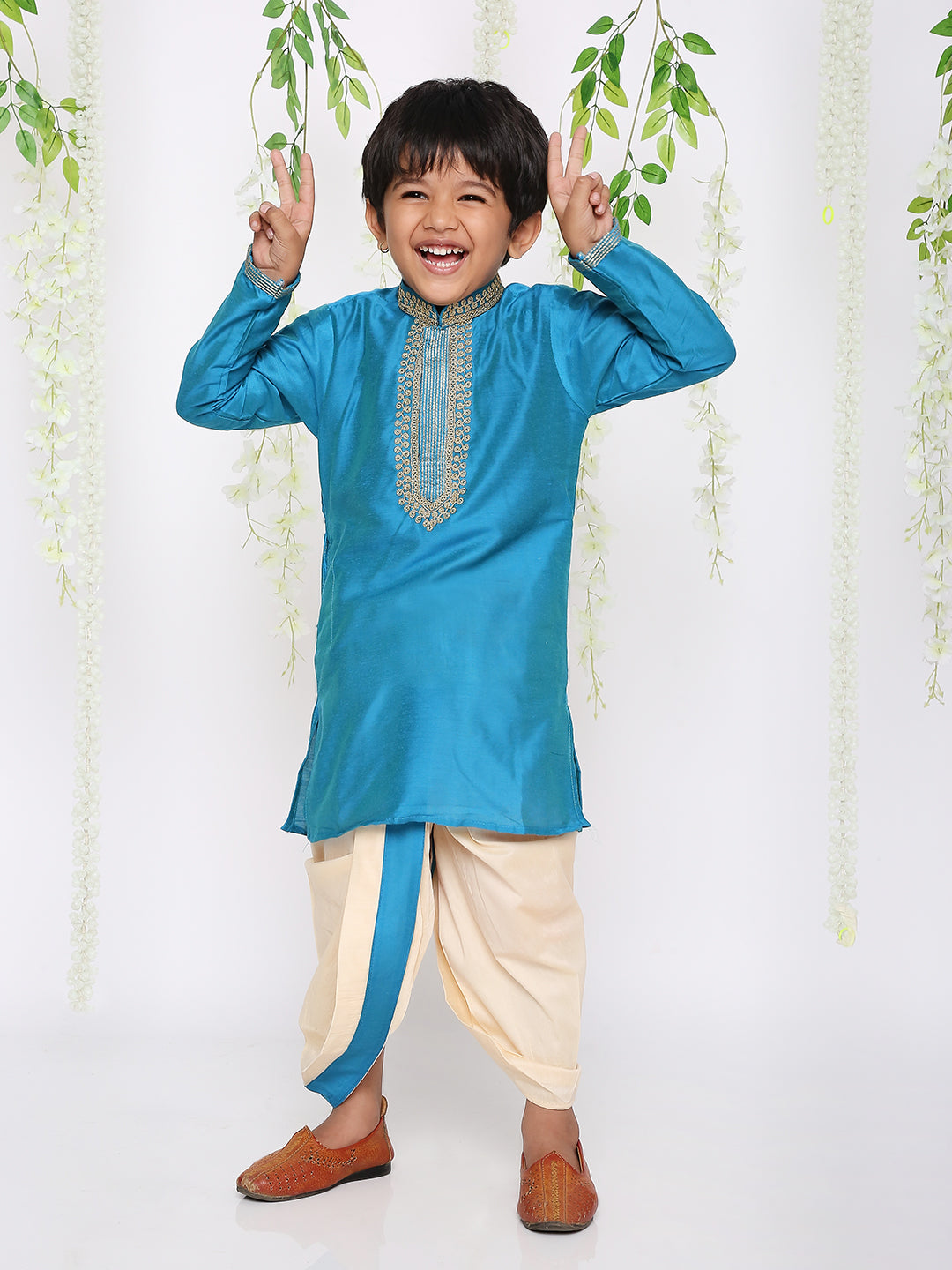KID1 Embroidered Kurta Dhoti Blue