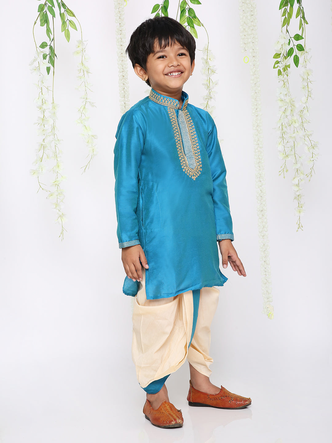 KID1 Embroidered Kurta Dhoti Blue