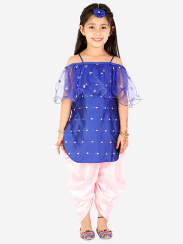KID1 Frilly Fusion Kurti Dhoti With Mang Tikka Blue