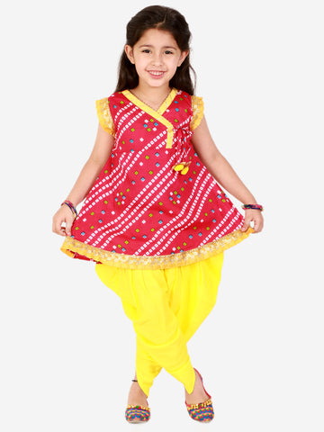 KID1 Bandhani Print Anghrakha Kurti Dhoti Pink