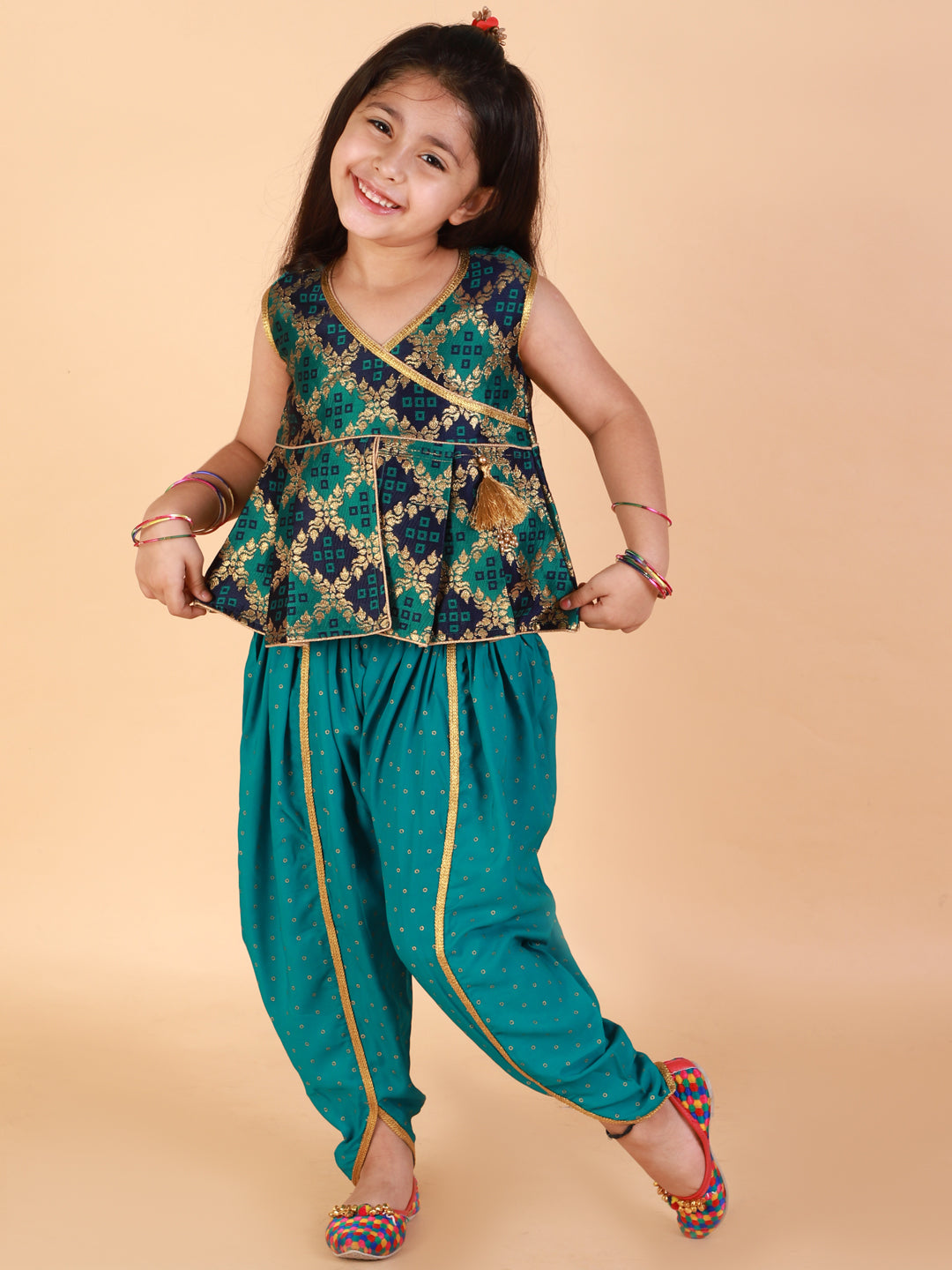 KID1 Nyra Peplum Top With Dhoti Green