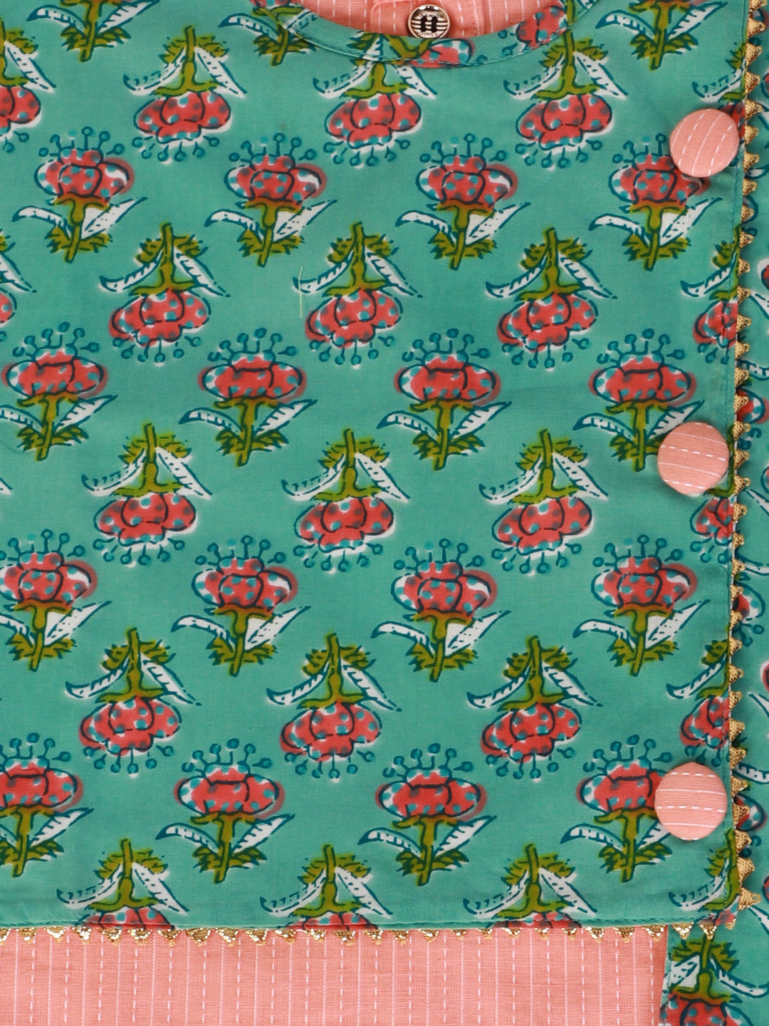 KID1 Floral Jacket Kantha Kurta Pyjama Set Green