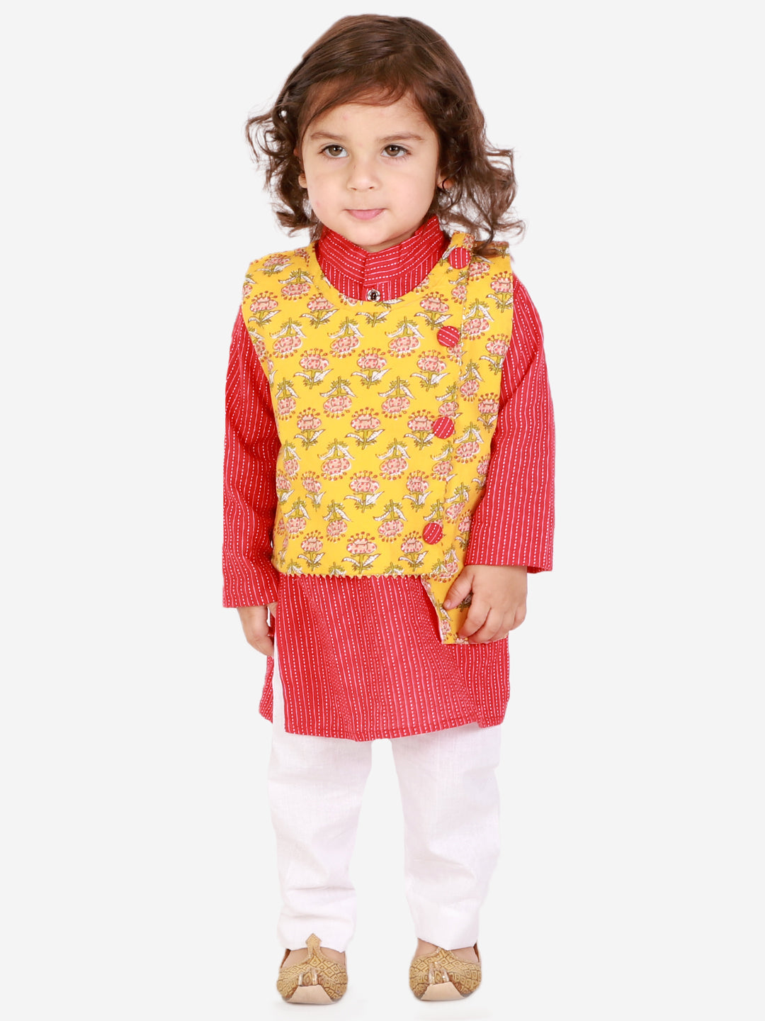 KID1 Floral Jacket Kantha Kurta Pyjama Set Yellow