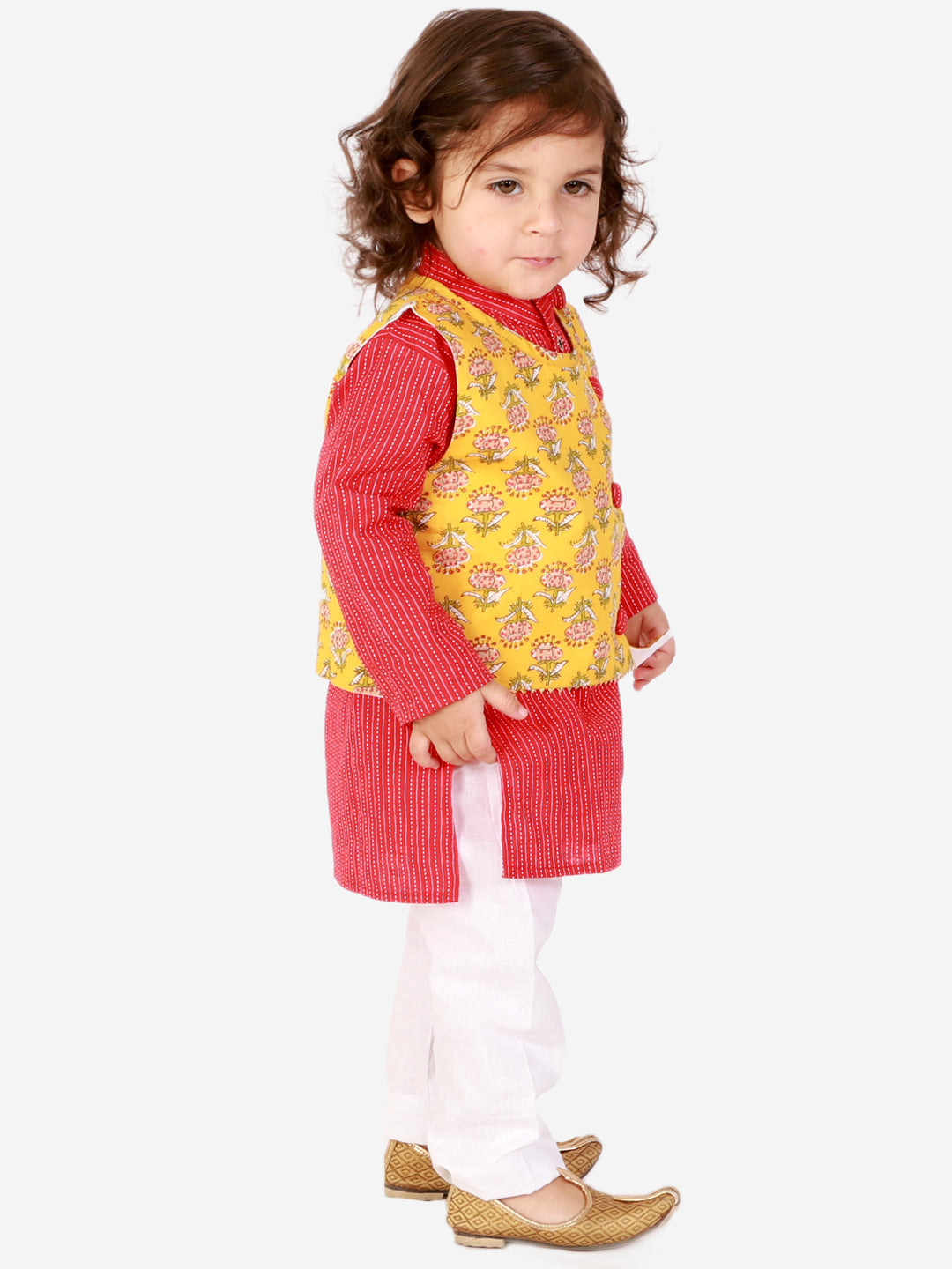KID1 Floral Jacket Kantha Kurta Pyjama Set Yellow