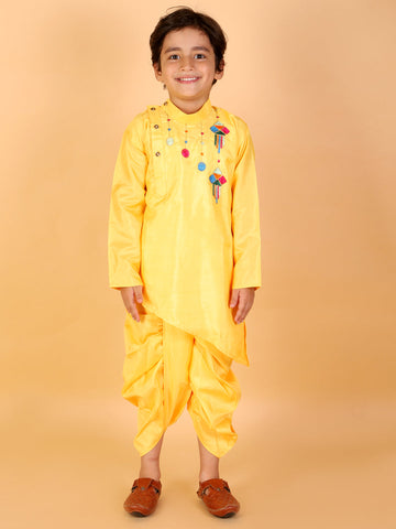 KID1 Utsav Embroidered Cross Cut Kurta Dhoti Yellow
