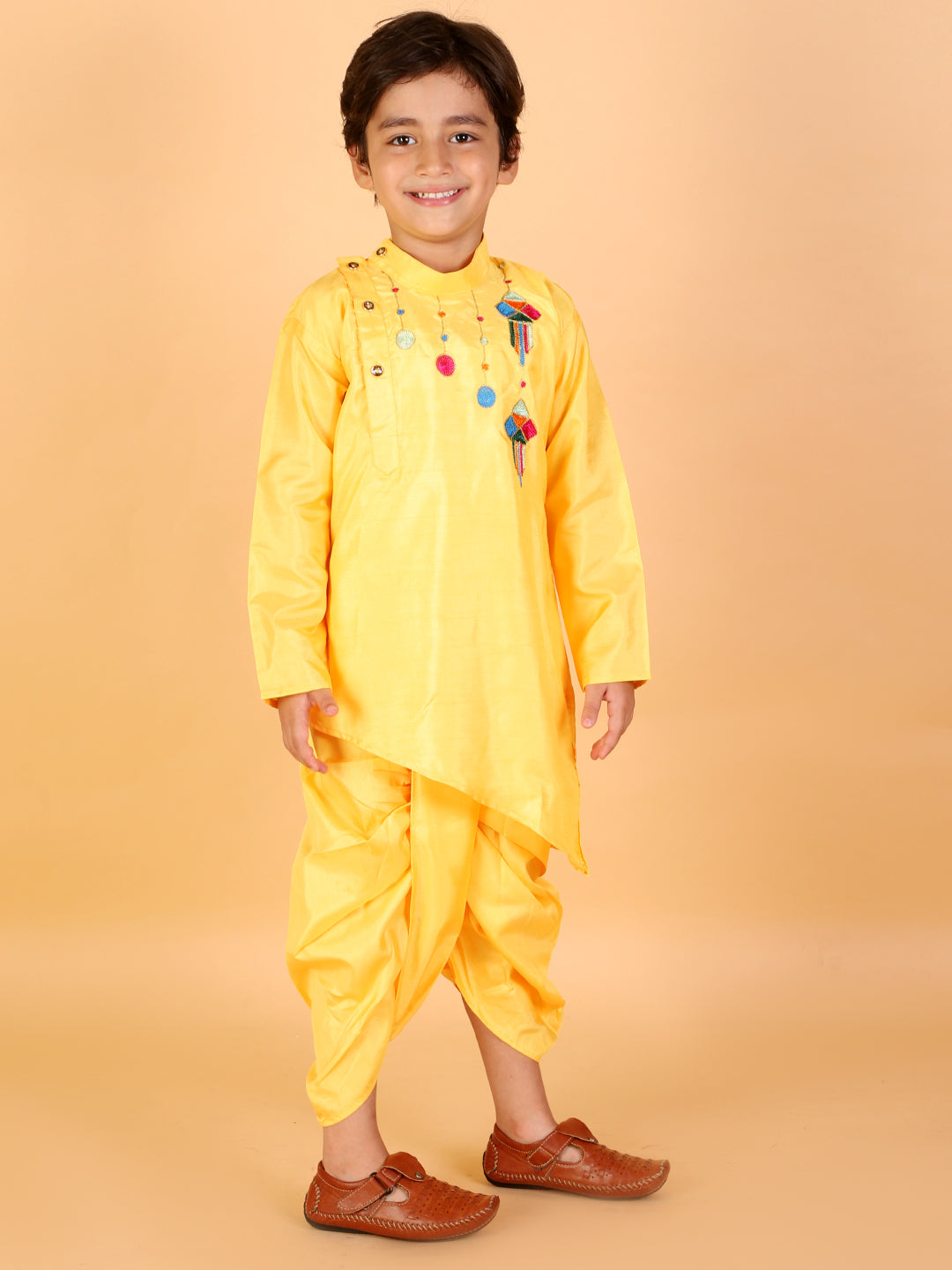 KID1 Utsav Embroidered Cross Cut Kurta Dhoti Yellow