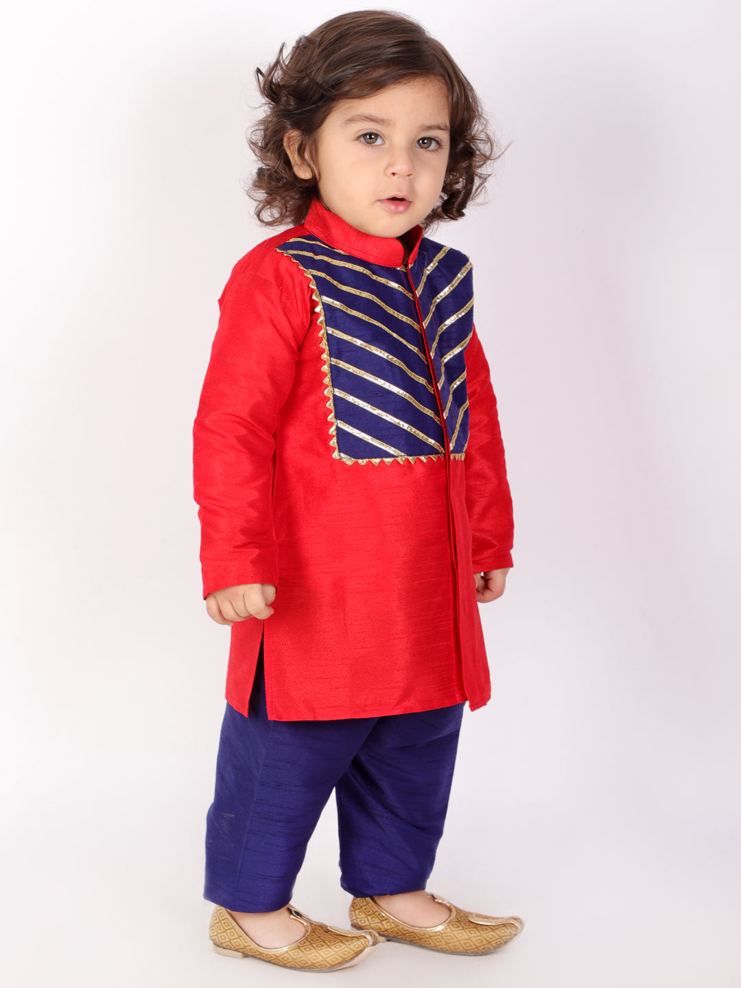 KID1 Front Gota Lace Work Kurta Pyjama Red