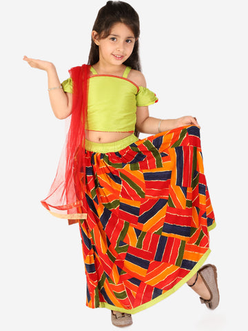 KID1 Zig Zag Lehenga Choli Green