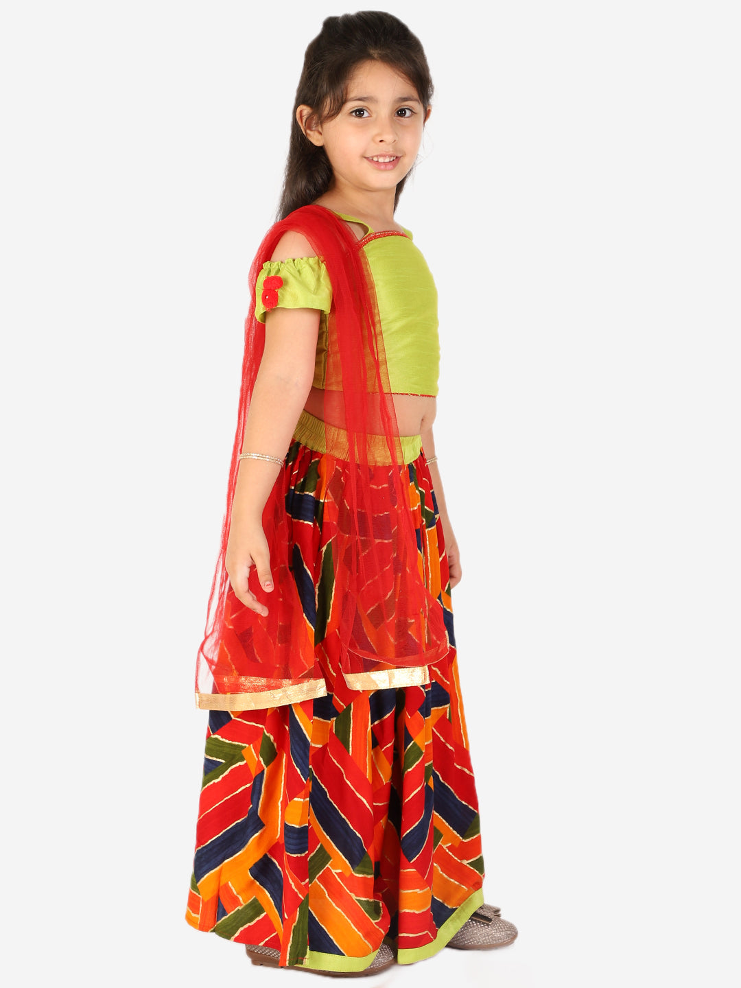 KID1 Zig Zag Lehenga Choli Green