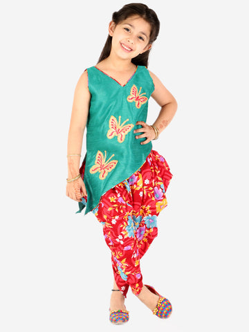 KID1 Titli Cross Cut Kurti Dhoti Green