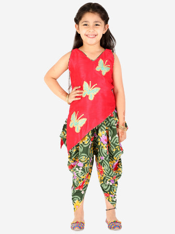 KID1 Titli Cross Cut Kurti Dhoti Red