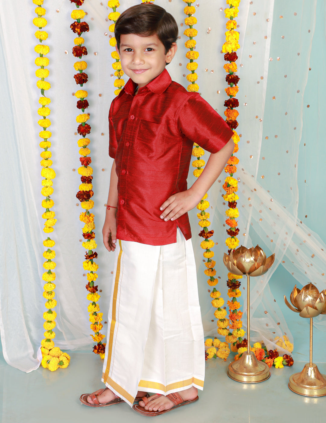 KID1 Boys Veshti Mundu Set Maroon