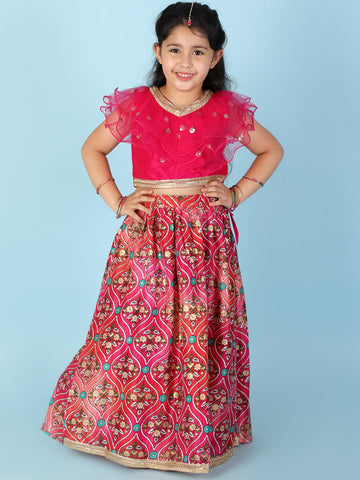 KID1 Kiara Sequins Top With Floral Lehenga Pink