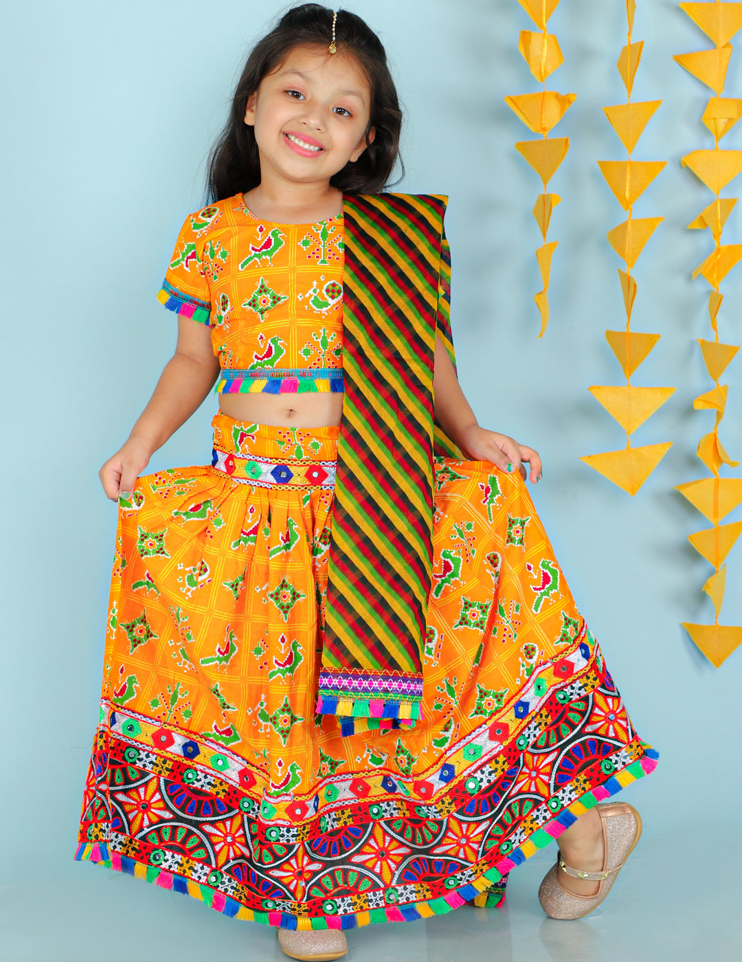 KID1 Pattola Print Lehenga Choli Yellow