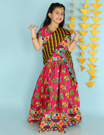 KID1 Ethnic Print Lehenga Choli Pink