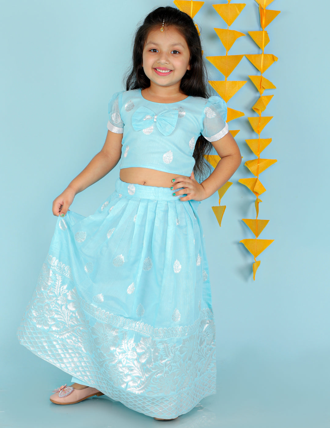 KID1 Chanderi Pavda Pattu Blue