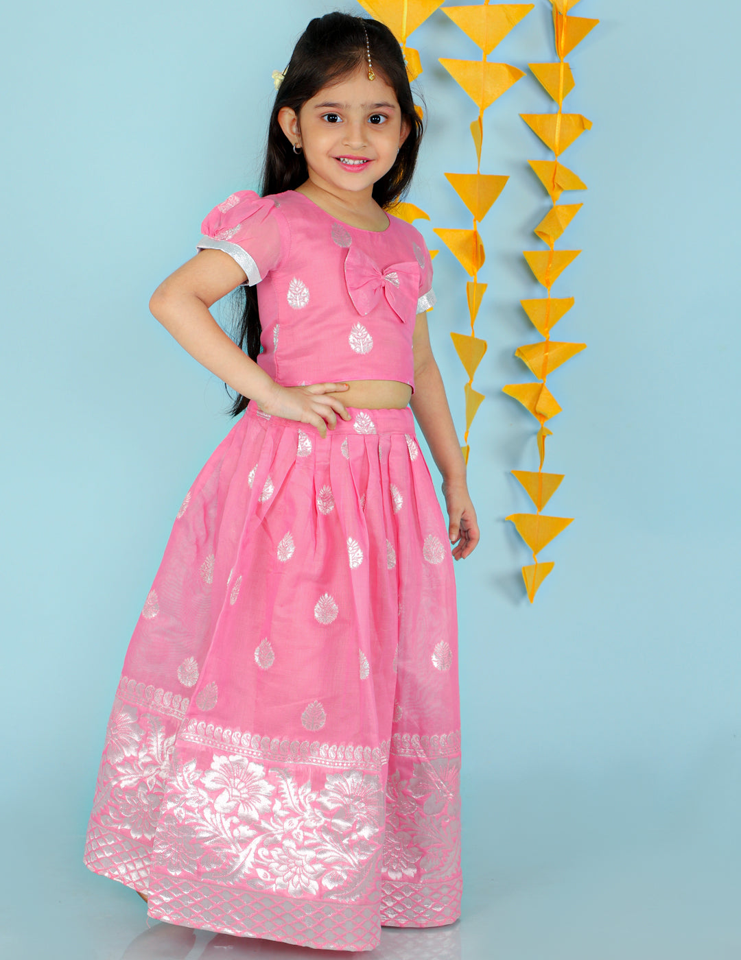 KID1 Chanderi Pavda Pattu Pink