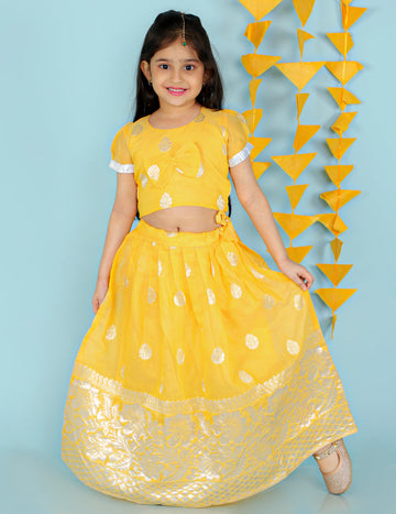 KID1 Chanderi Pavda Pattu Yellow