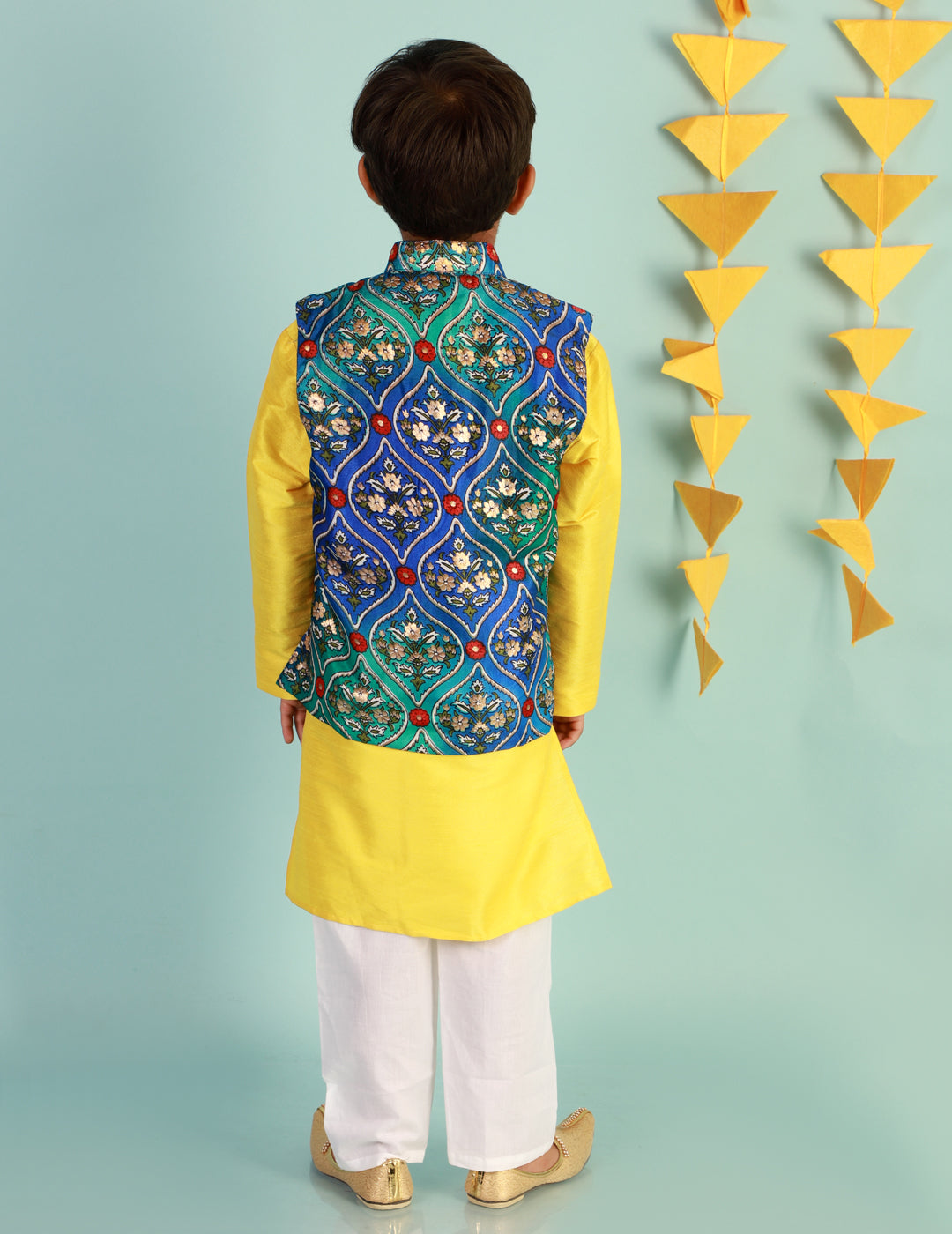 KID1 Festive Kurta Pyjama With Digi Print Jacket Blue