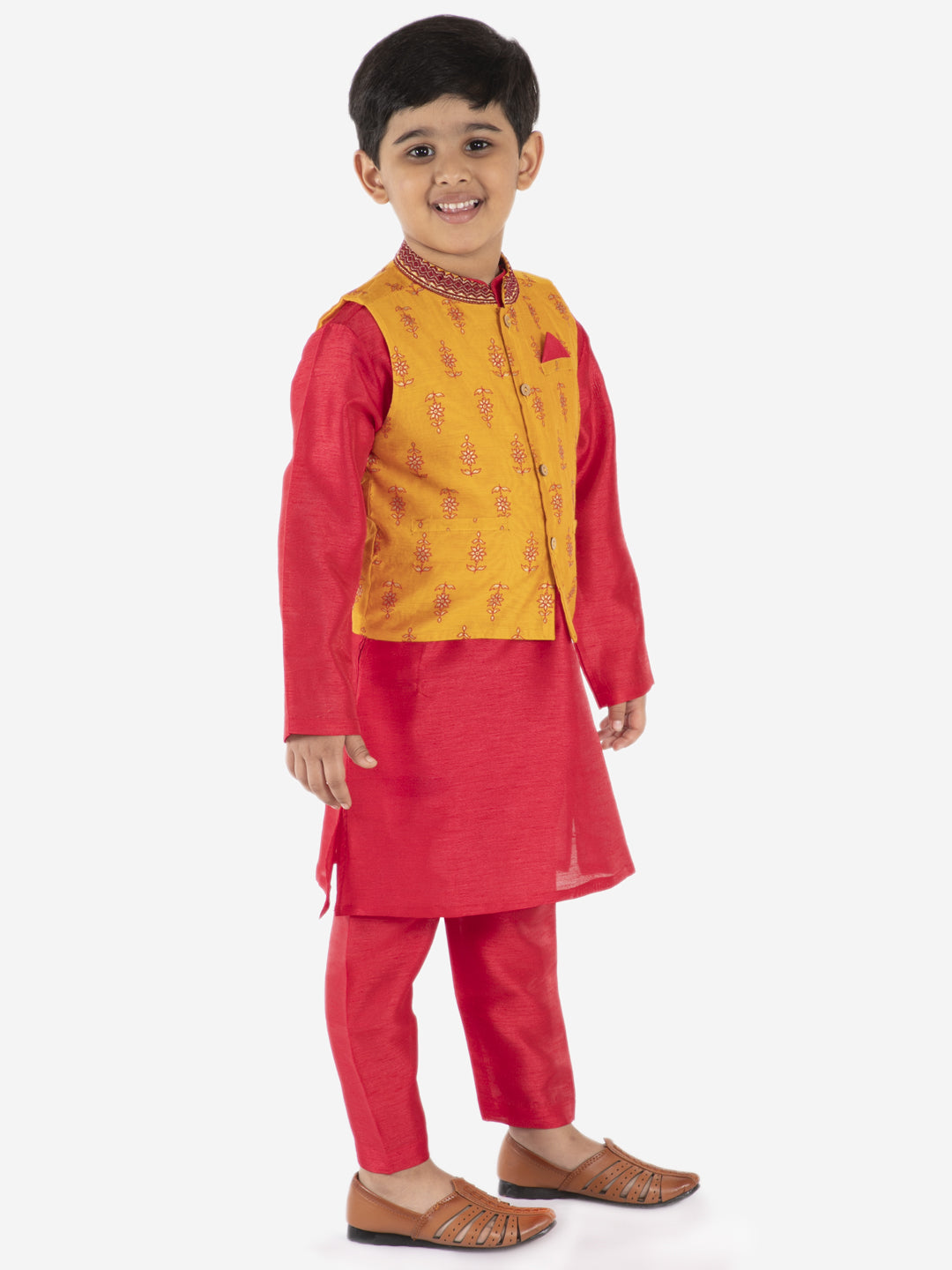 KID1 Sequin Embroidered Jacket With Kurta Pyjama Yellow