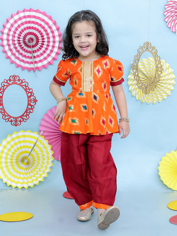 KID1 Ikat Peplum With Afghani Salwar Orange
