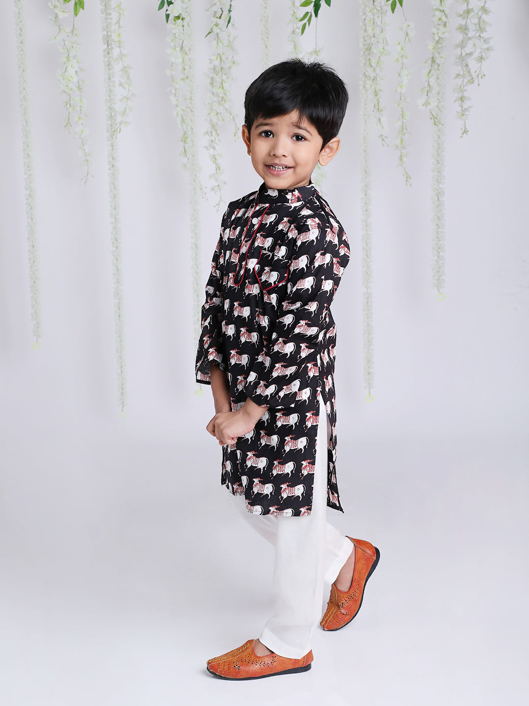 KID1 Animal Print Kurta Pajama Black