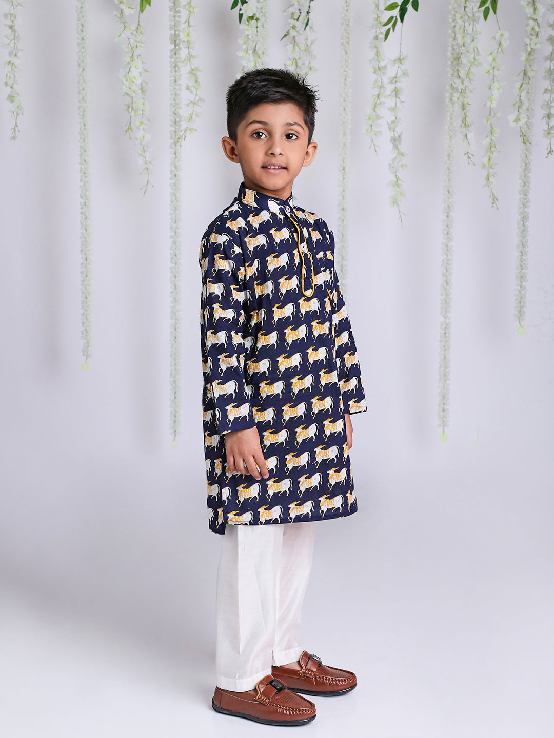 KID1 Animal Print Kurta Pajama Blue