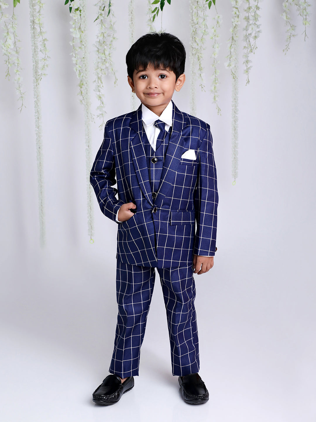 KID1 4Pcs Party Wear Suit With Tie Blue