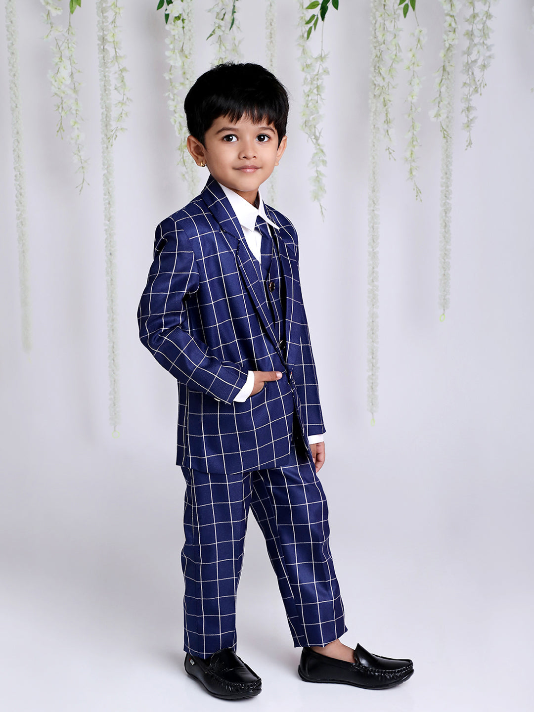 KID1 4Pcs Party Wear Suit With Tie Blue
