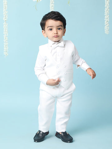 KID1 4Pcs Party Wear Suit With Bow White