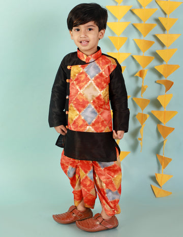 KID1 Festive Kurta With Printed Dhoti Black