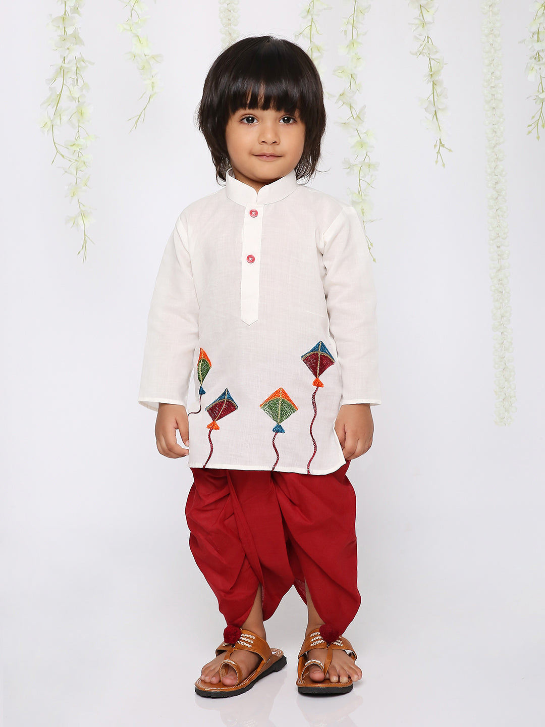 KID1 Patang Dhoti Set White