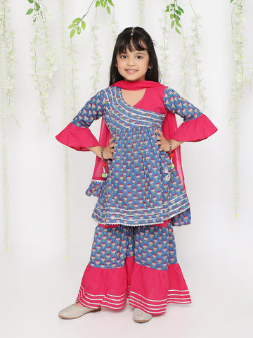 KID1 Lotus Bloom Sharara Set Blue