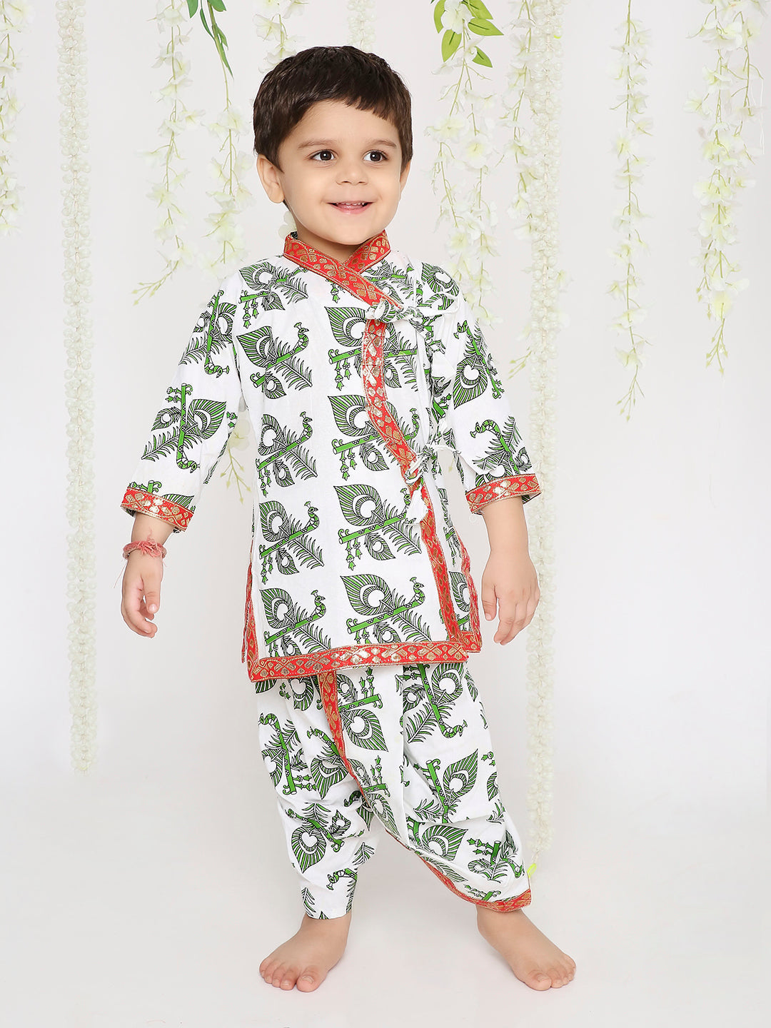 KID1 Printed Anghrakha Kurta Dhoti White