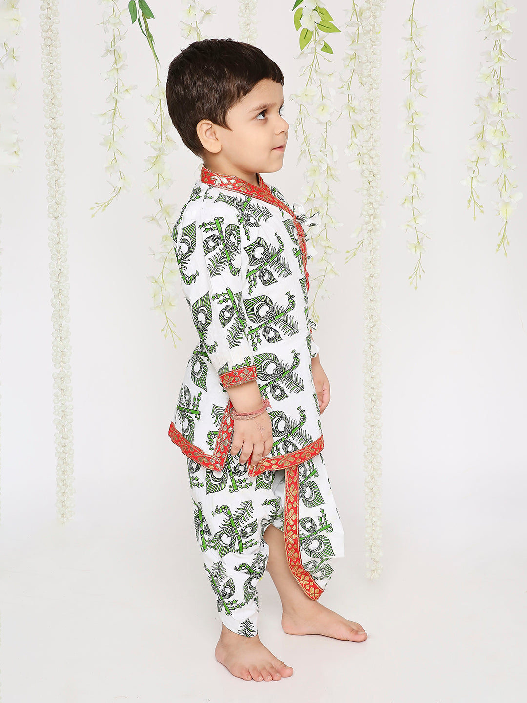 KID1 Printed Anghrakha Kurta Dhoti White