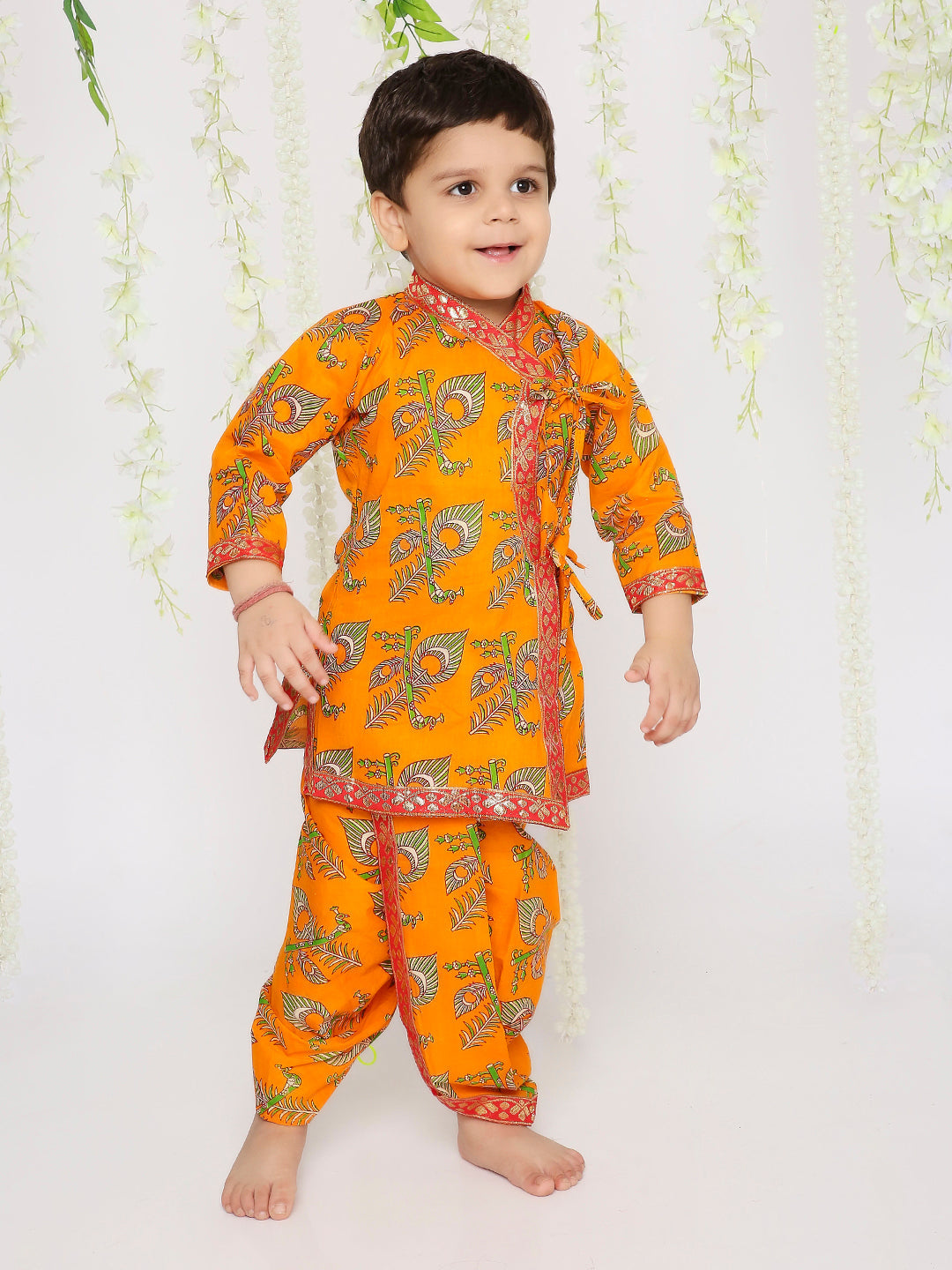 KID1 Printed Anghrakha Kurta Dhoti Yellow