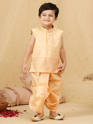 KID1 Mirror Work Jacket With Dhoti Peach