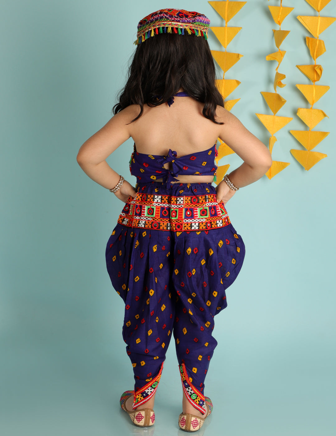 KID1 Bandhani Navratri Dhoti Set with Cap Blue