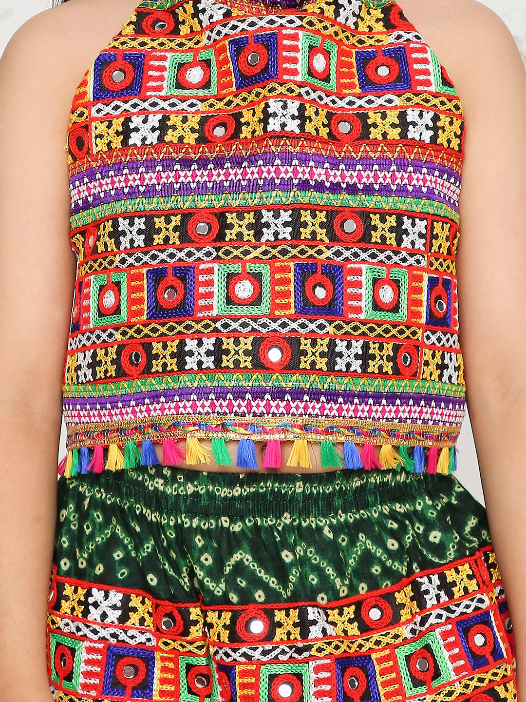 KID1 Bandhani Navratri Dhoti Set with Cap Green