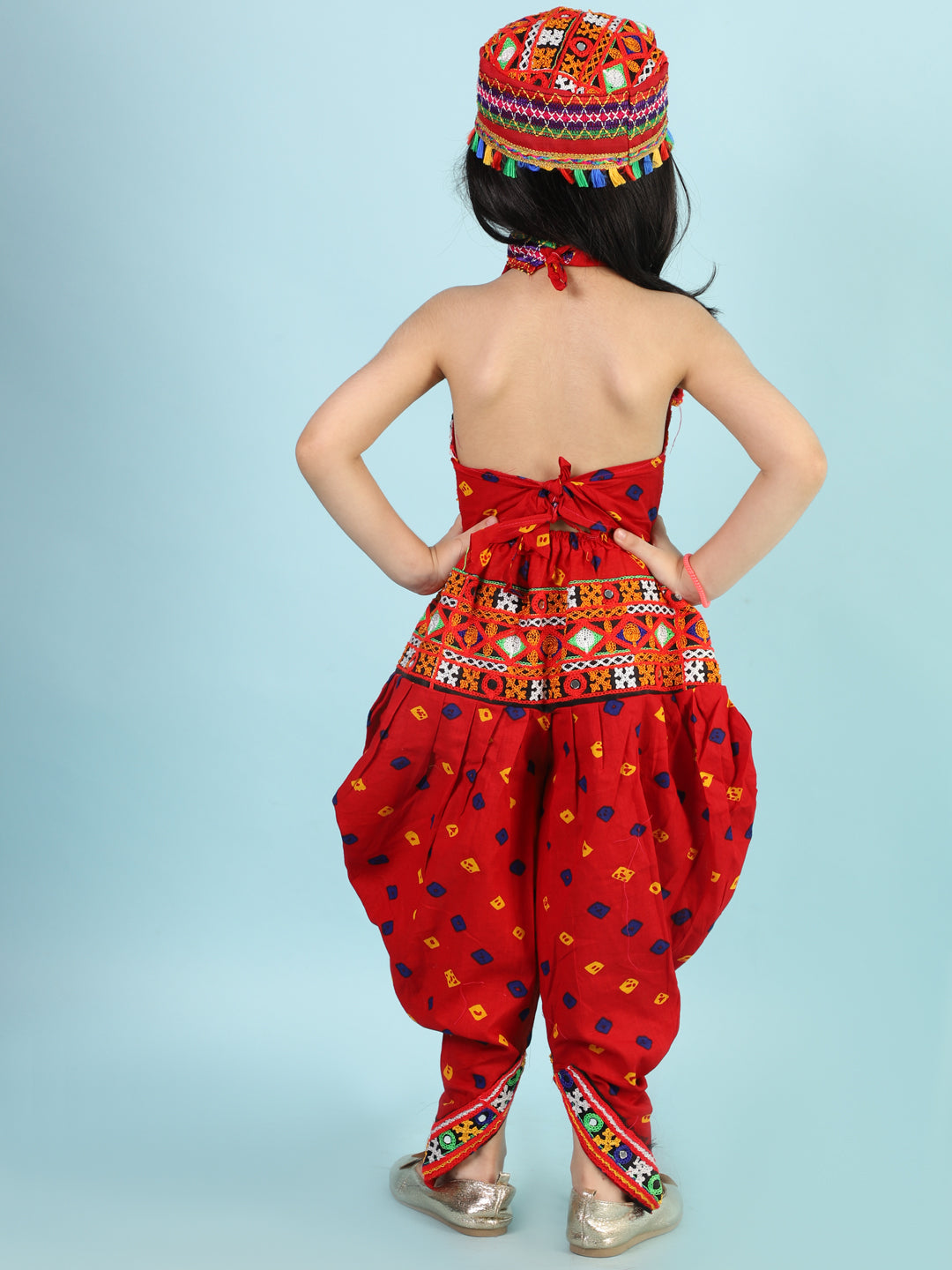 KID1 Bandhani Navratri Dhoti Set with Cap Red